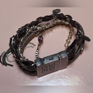 Good Work(s) Silver and Leather Four-Strand Bracelet with Inspirational Design
